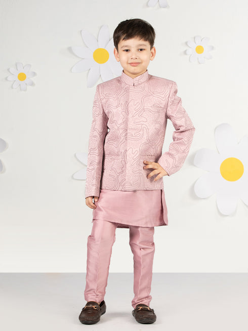 Boy's' Pink Jodhpuri, Kurta And Pyjama Set